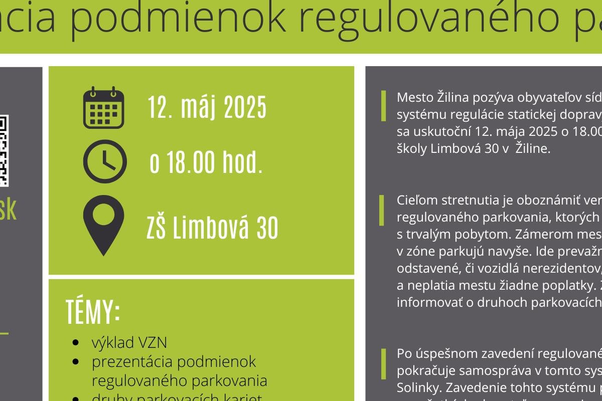 Prezentácia podmienok regulovaného parkovania na Solinkách