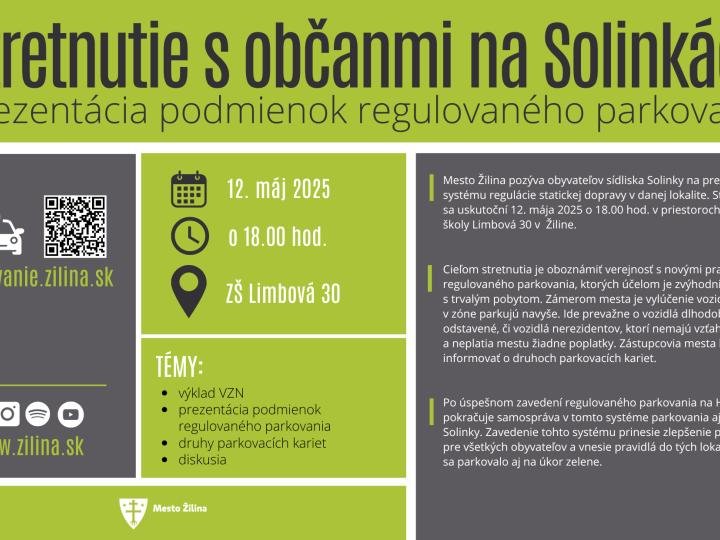 Prezentácia podmienok regulovaného parkovania na Solinkách